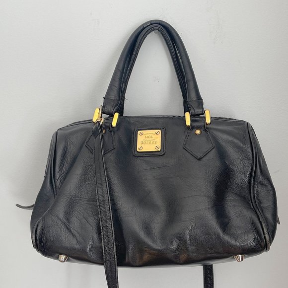 Large Vintage Black Leather HCL Handcrafted Leather Satchel Bag - Picture 1 of 12